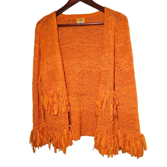 Boho Crochet Fringed Orange Cardigan Medium - Picture 9 of 13